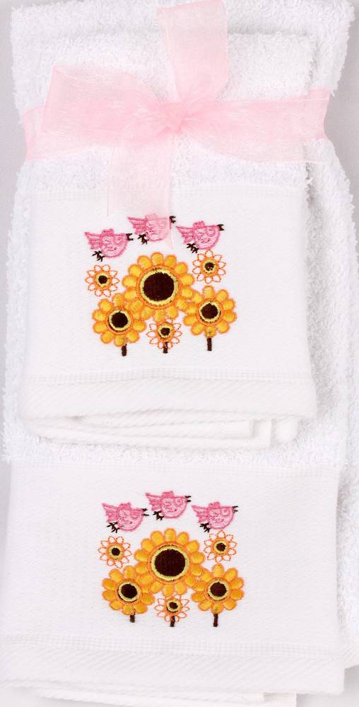 Matching Embroidered Handtowel and facecloth gift set- birds Code: FH-BIR